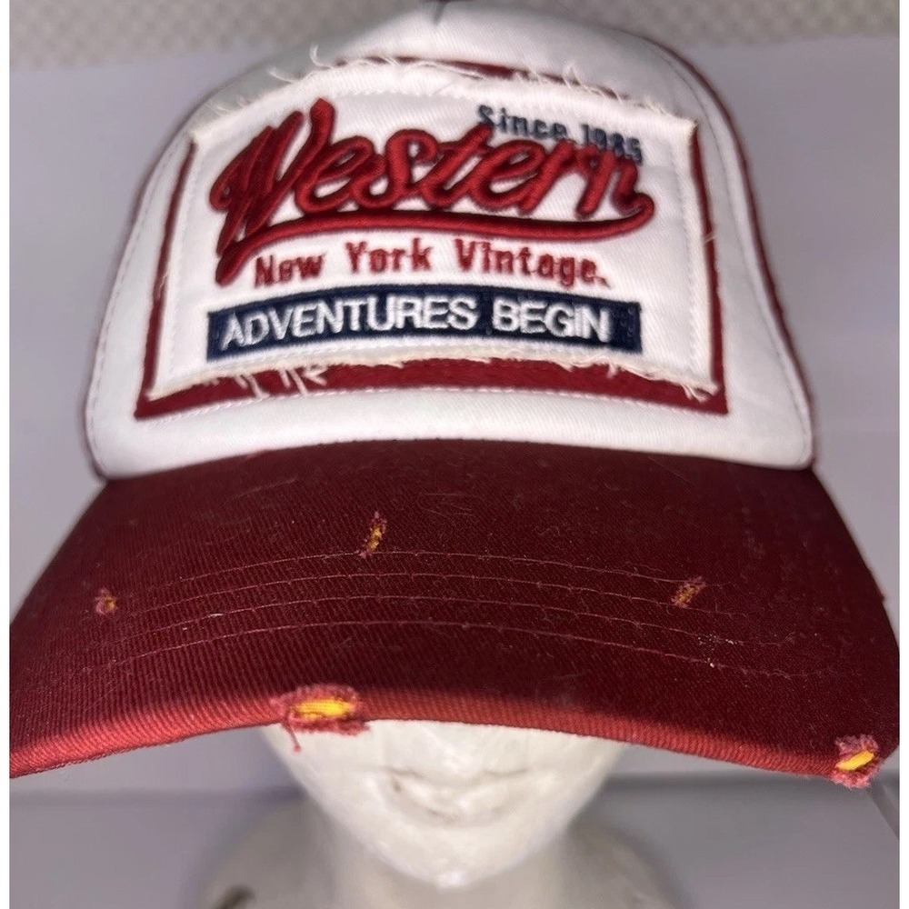 Western New York Vintage Maroon/White Trucker Hat Cap Distressed Snapback - Picture 1 of 16